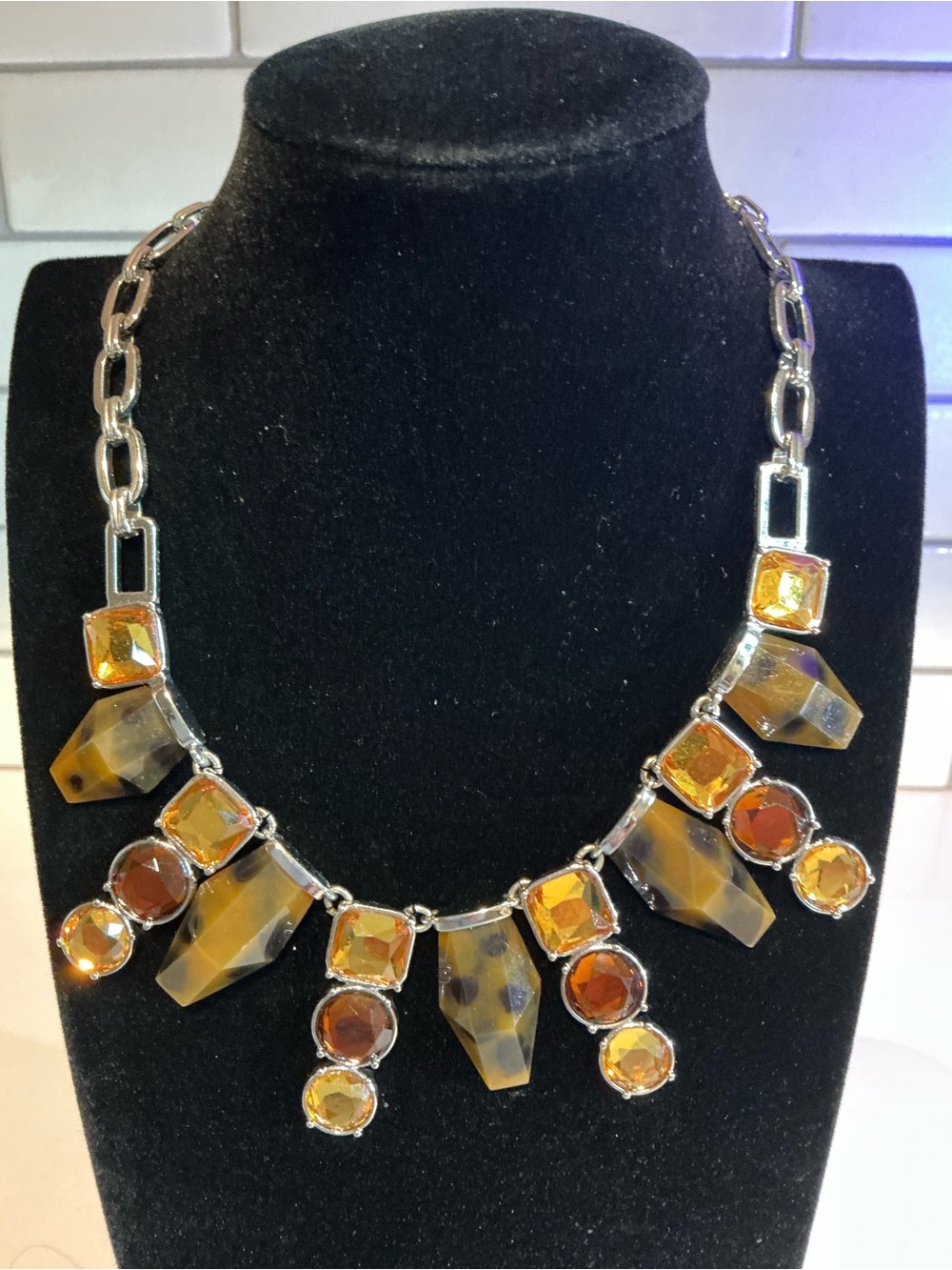 Amber-Tone Crystal Statement Necklace for Women